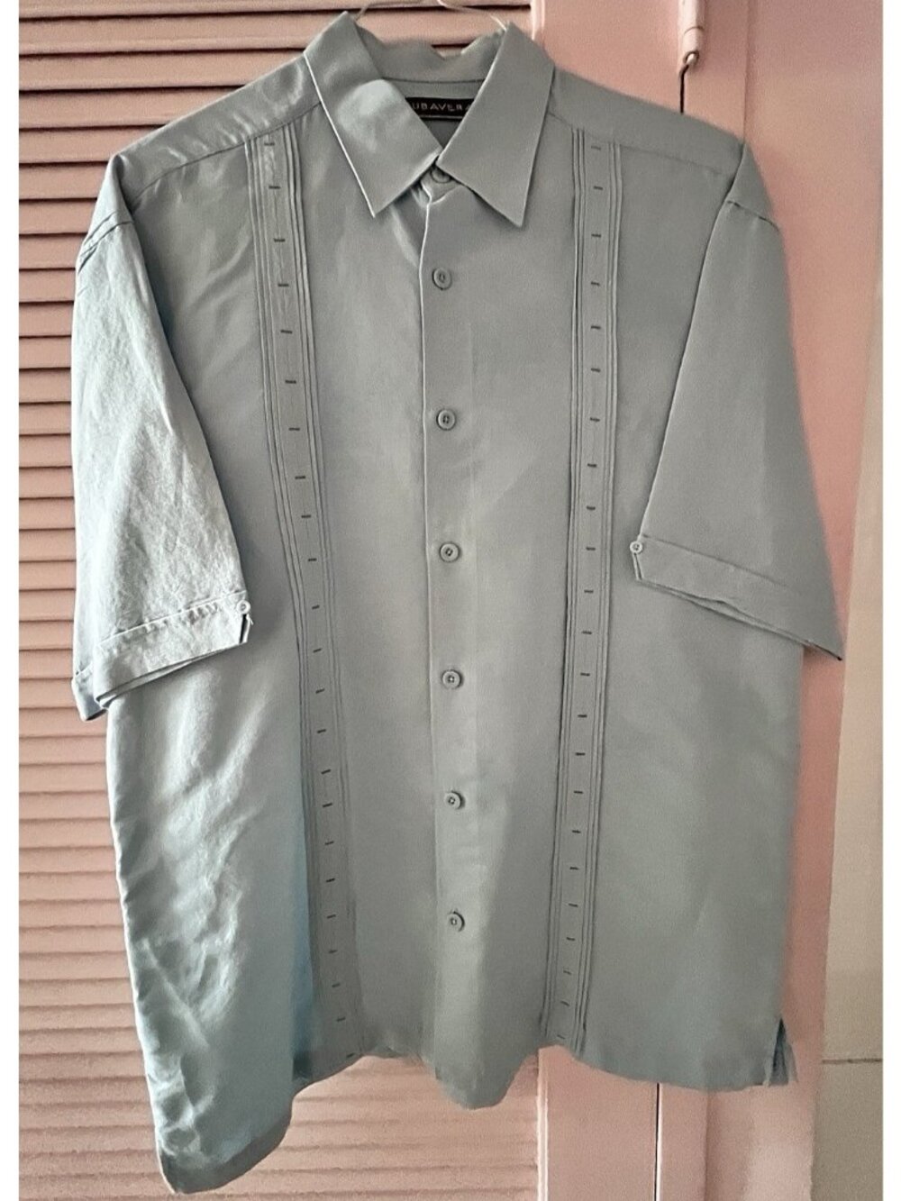 CUBAVERA Men's Shirt Sz L Linen Blend Light Blue Smart Casual Pleats Guayabera